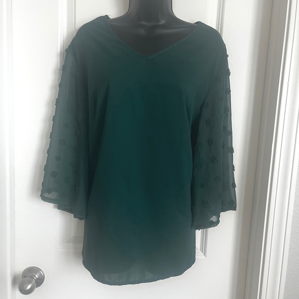 Women's SHEIN Curve Green V-Neck Blouse 1XL‎